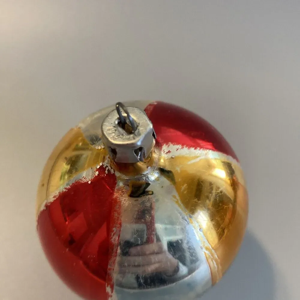 Vintage Hand-Blown Glass Christmas Ornament Marked Multicolor Stripes Holiday